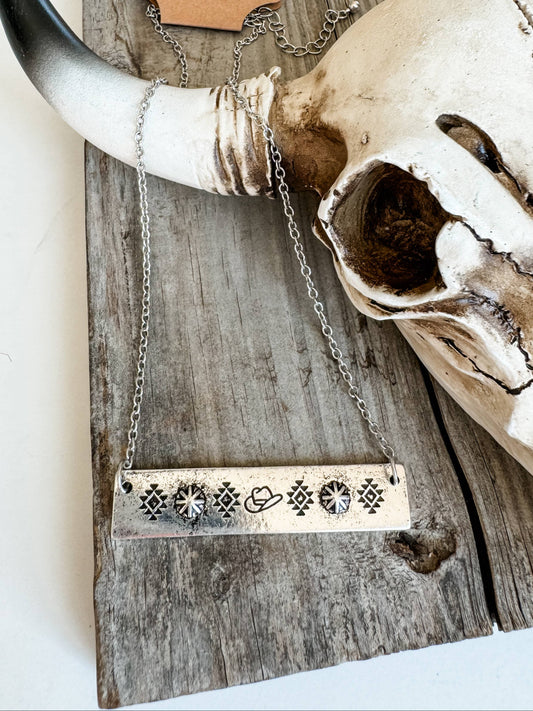 Western Stamped Bar Pendant Necklace